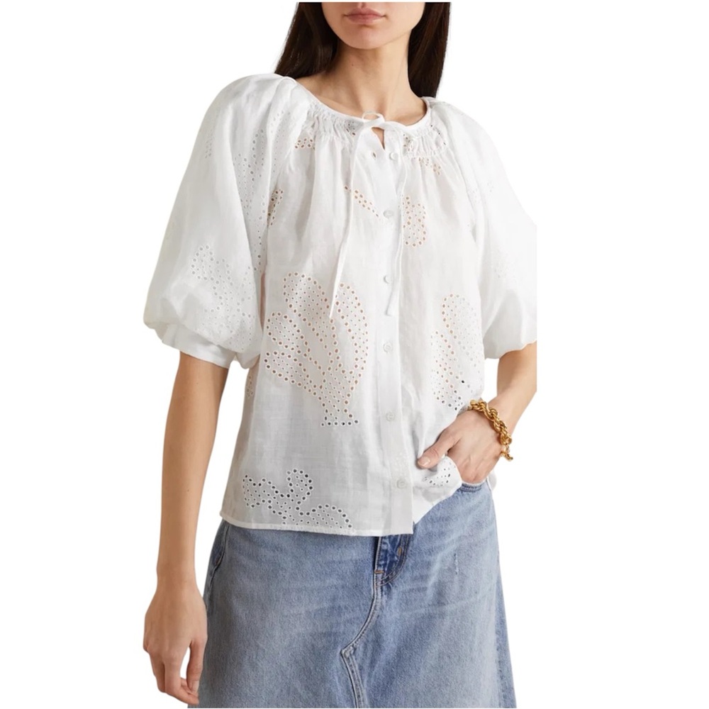 Frame Denim White Eyelet Linen Blouse